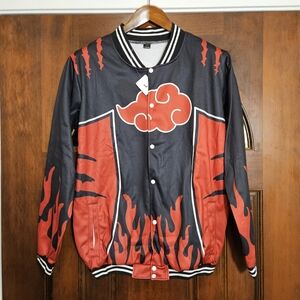 Anime Akatsuki Cloud Bomber Naruto Jacket | Black Red Flame Varsity Jacket